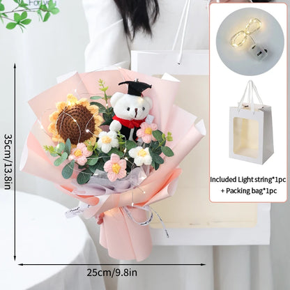DIY Simulated Flower Bouquet Crochet Sunflower Finished Product Bouquet Graduation Doctoral Bear Valentine's Day Birthday Gift
