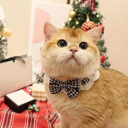 Elegant Pearl Cat Dog Collar Jewelled with Silk Ribbon Scarf Pendant Pet Bowtie Necklace for Puppy Kitten Bow Accessories Bowtie