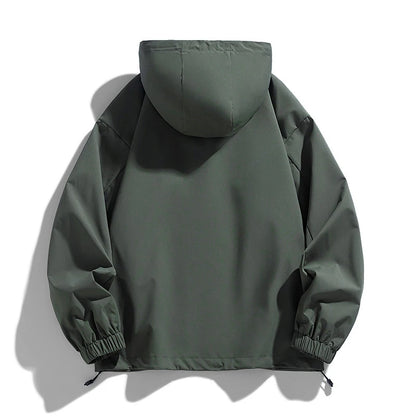 Men Jacket Hooded Windbreaker Trench Coats Oversize Plus Size Waterproof Black Bomber Camping Loose Thin Softshell