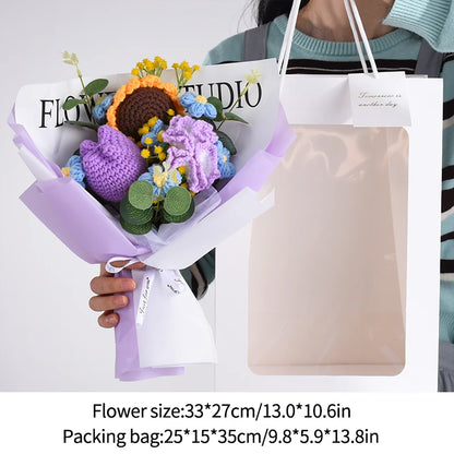 Graduation Bouquet 2025 Crochet Flowers Bouquet Knitted Flowers Artificial Flower Wedding Gift for Guests Valentine's Day Gift