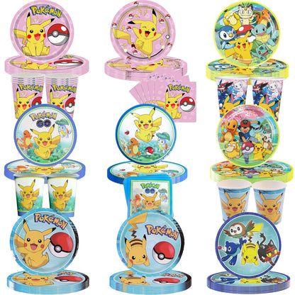 Pokemon Birthday Party Decor Pikachu Disposable Tableware Tablecloth Cup Plate Napkin Balloons Baby Shower Kids Party