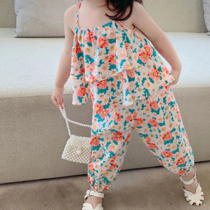 2025 Summer New baby Girls' Suits Cute Floral Vest And Anti-Mosquito Pants Children Clothing Sets Fashion Kids Outfit