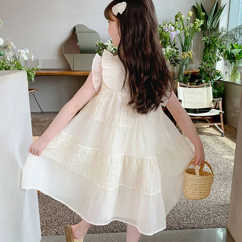 Children's Dress Summer 2024 New Girls Embroidery Princess Dress Clothing Sleeveless Baby Kids Simple Fashion Style Fairy Dress