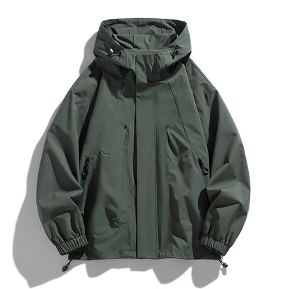 Men Jacket Hooded Windbreaker Trench Coats Oversize Plus Size Waterproof Black Bomber Camping Loose Thin Softshell