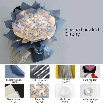 3 Colors Butterfly Bouquets Material Set With Light String DIY Handmade Wedding Dinner Party Birthday Decor Girlfriend Gift