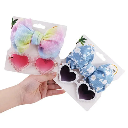 2Pcs/Pack Heart Dog Sunglasses Pet Dog Bows Cute Pet Grooming Bows Dog Hair Rubber Bands Photography