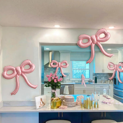 2Pcs Large Pink Bow Balloons Bow Party Decorations for Baby Shower Bridal Engagement Wedding Decor Bachelorette Party Supplies