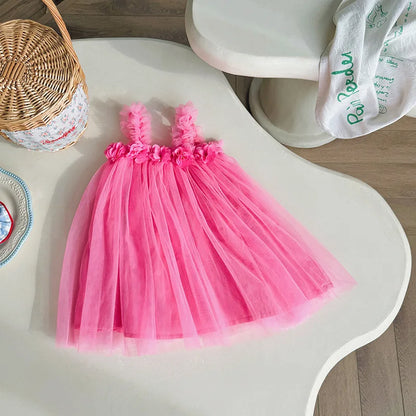 MILANCEL 1-6 Y Girls Dresses  3D Flower A Line Dress for Girls Sleeveless Camisole Mesh Dress