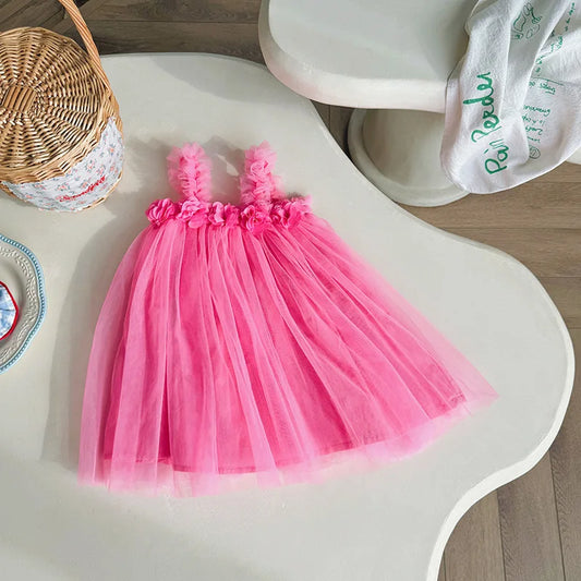 MILANCEL 1-6 Y Girls Dresses  3D Flower A Line Dress for Girls Sleeveless Camisole Mesh Dress