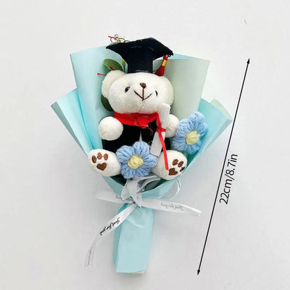 Crochet Flowers Bouquet Cute Dr. Bear Graduation Flower Bouquet Gift Artificial Flowers Mother's Day Gifts Home Decoration