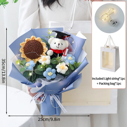 DIY Simulated Flower Bouquet Crochet Sunflower Finished Product Bouquet Graduation Doctoral Bear Valentine's Day Birthday Gift