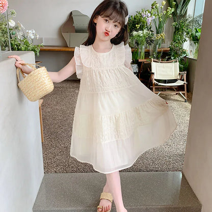 Children's Dress Summer 2024 New Girls Embroidery Princess Dress Clothing Sleeveless Baby Kids Simple Fashion Style Fairy Dress