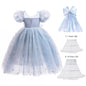 Elsa Princess Costume Girl Summer Knee-length Dress Children Short Sleeve Breathable Mesh Gown for Formal Party Birthday Gifts