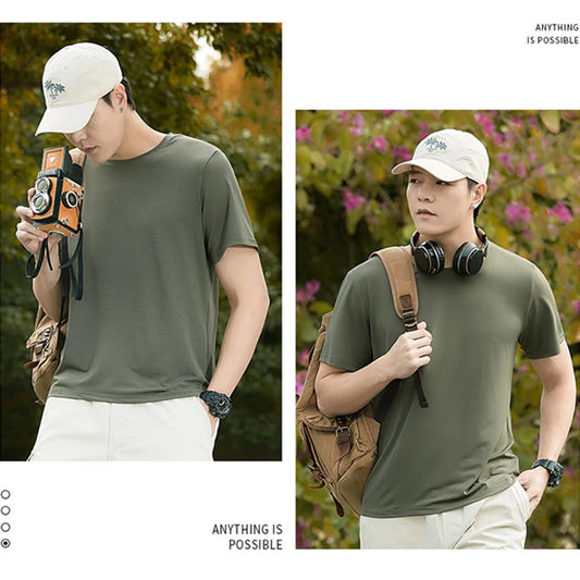 Plus Size T-Shirts Men Summer Clothing Male Tshirt 6XL 7XL Tee Shirts Man Basic Solid Casual Hiking Top Tees Camping Wearing Man
