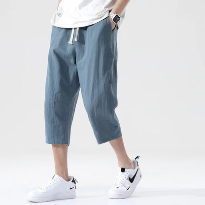 100% Cotton Cropped Pants Men's Summer Thin Pants Casual Beach Pants Men's Straight Leg Home Pants