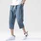 100% Cotton Cropped Pants Men's Summer Thin Pants Casual Beach Pants Men's Straight Leg Home Pants