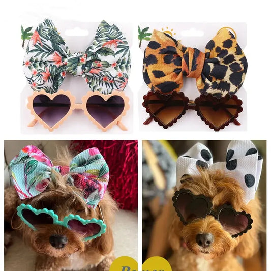 2Pcs/Pack Heart Dog Sunglasses Pet Dog Bows Cute Pet Grooming Bows Dog Hair Rubber Bands Photography