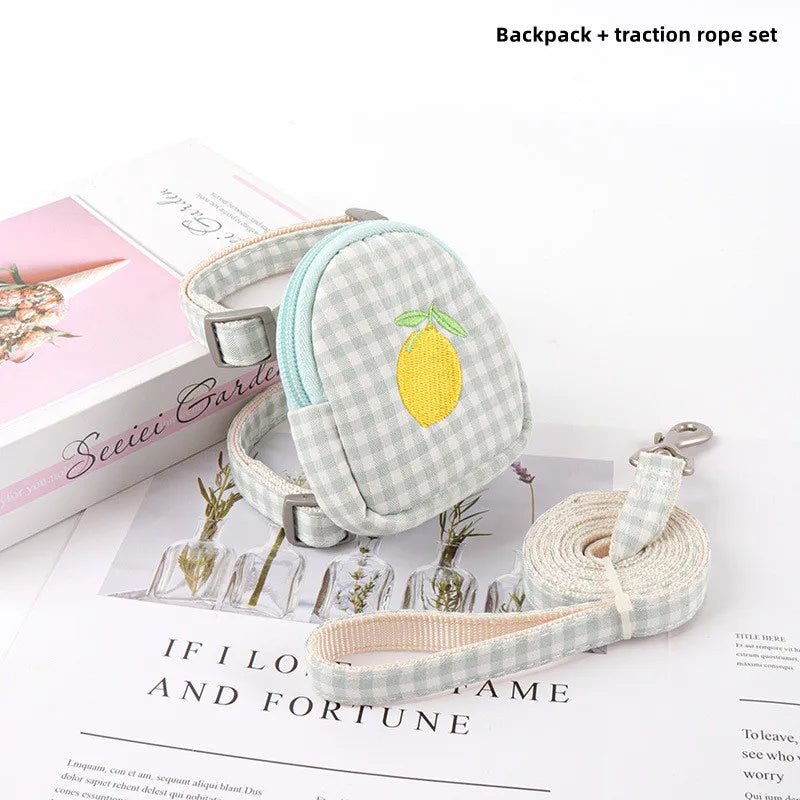 Cat Harness with Backpack Prevent Break Free Breathable Chest Strap Pet Traction Rope Set Teddy Mini Dog Walking