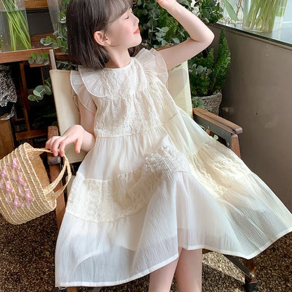 Children's Dress Summer 2024 New Girls Embroidery Princess Dress Clothing Sleeveless Baby Kids Simple Fashion Style Fairy Dress