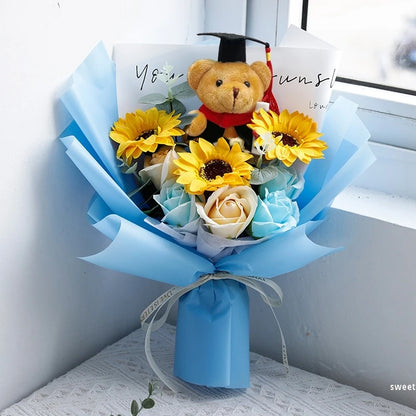 DIY Simulated Flower Bouquet Crochet Sunflower Finished Product Bouquet Graduation Doctoral Bear Valentine's Day Birthday Gift
