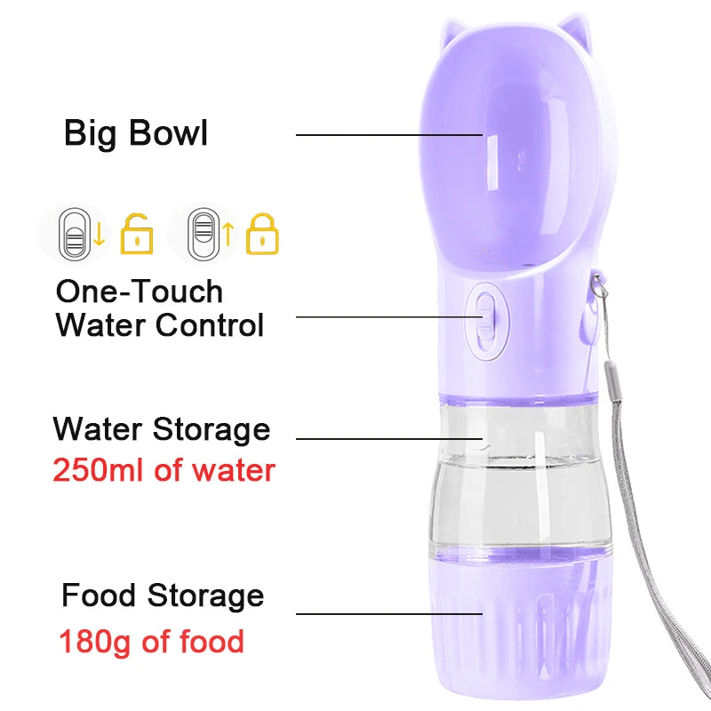 2 in 1 Portable Dog Water Bottle For Small Big Dogs Cat Outdoor Leak-proof Puppy Drinking Bowl With Food Container Pet Feeder