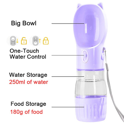 2 in 1 Portable Dog Water Bottle For Small Big Dogs Cat Outdoor Leak-proof Puppy Drinking Bowl With Food Container Pet Feeder