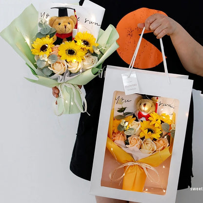 DIY Simulated Flower Bouquet Crochet Sunflower Finished Product Bouquet Graduation Doctoral Bear Valentine's Day Birthday Gift