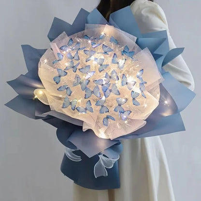 3 Colors Butterfly Bouquets Material Set With Light String DIY Handmade Wedding Dinner Party Birthday Decor Girlfriend Gift
