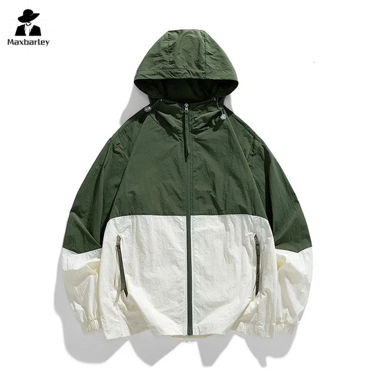 Gorpcore Hooded Windbreaker Men Women Lightweight Breathable UV Sunscreen Skin Coat Summer Colorblock Mountaineering Jacket