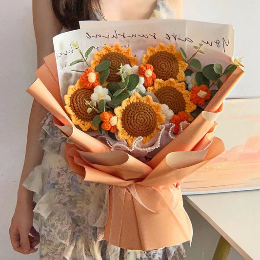 Graduation Bouquet 2025 Crochet Flowers Bouquet Knitted Flowers Artificial Flower Wedding Gift for Guests Valentine's Day Gift