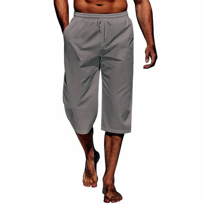 Cross border hot selling men's capris casual lightweight capris drawstring elastic waist