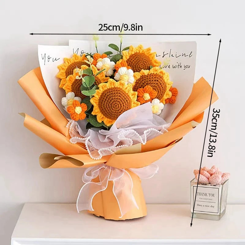 Graduation Bouquet 2025 Crochet Flowers Bouquet Knitted Flowers Artificial Flower Wedding Gift for Guests Valentine's Day Gift
