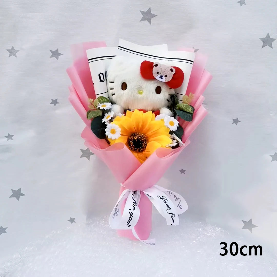 Anime Hello Kitty Cartoon Plush Bouquet Sanrio Artificial Rose Flowers Doll Christmas Home Wedding Decoration Valentine's Day Gi