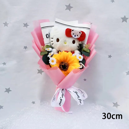 Anime Hello Kitty Cartoon Plush Bouquet Sanrio Artificial Rose Flowers Doll Christmas Home Wedding Decoration Valentine's Day Gi