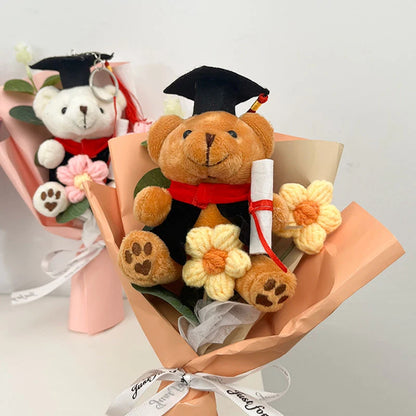 Crochet Flowers Bouquet Cute Dr. Bear Graduation Flower Bouquet Gift Artificial Flowers Mother's Day Gifts Home Decoration