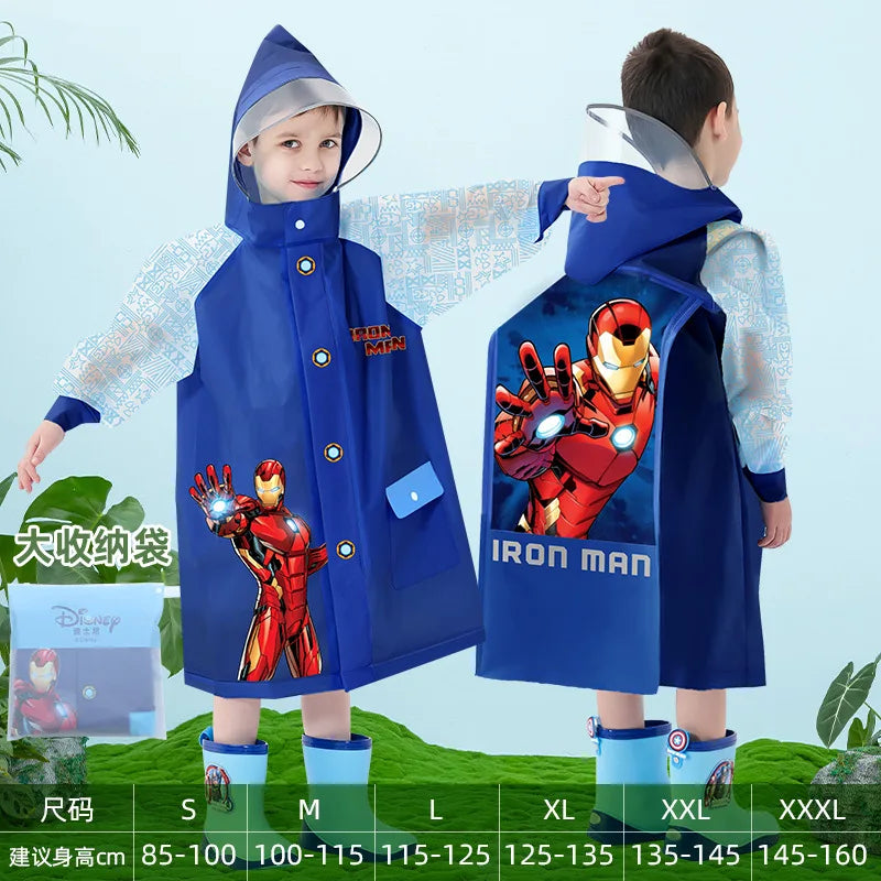 Spiderman Raincoat for Children, US Captain, Rainproof Poncho, Outdoor Rainwear,Gifts for Boys and Girls, High Quality Schoolbag