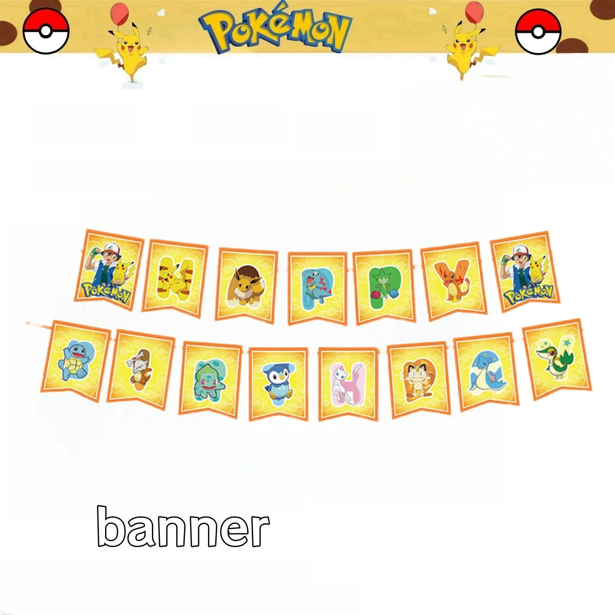 Pokemon Happy Birthday Banner Party Decoration Pikachu Flag banner Baby Shower Kids Boys Favors Gifts