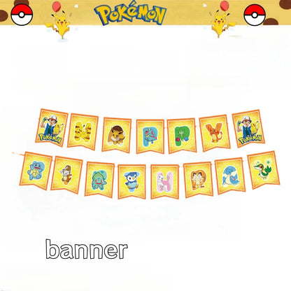Pokemon Happy Birthday Banner Party Decoration Pikachu Flag banner Baby Shower Kids Boys Favors Gifts