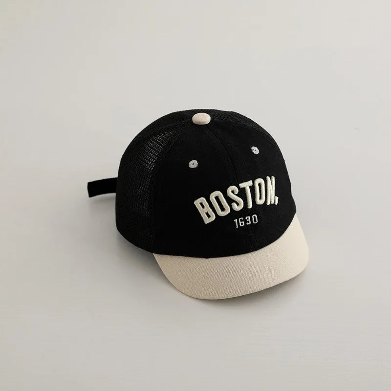 Summer Baby Short Brim Baseball Cap Patchwork Adjustable Mesh Sun Hat For Boy Girl Letter Embroidery Infant Duck Tongue Caps