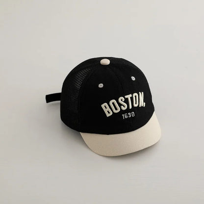 Summer Baby Short Brim Baseball Cap Patchwork Adjustable Mesh Sun Hat For Boy Girl Letter Embroidery Infant Duck Tongue Caps