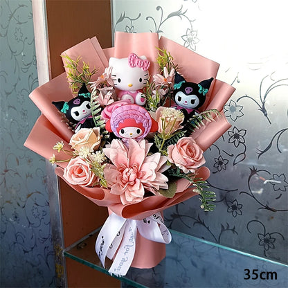 Anime Hello Kitty Cartoon Plush Bouquet Sanrio Artificial Rose Flowers Doll Christmas Home Wedding Decoration Valentine's Day Gi