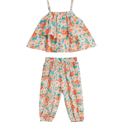 2025 Summer New baby Girls' Suits Cute Floral Vest And Anti-Mosquito Pants Children Clothing Sets Fashion Kids Outfit