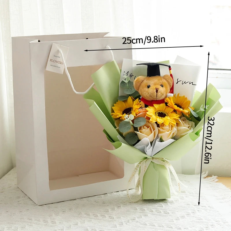 DIY Simulated Flower Bouquet Crochet Sunflower Finished Product Bouquet Graduation Doctoral Bear Valentine's Day Birthday Gift