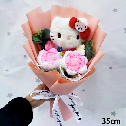 Anime Hello Kitty Cartoon Plush Bouquet Sanrio Artificial Rose Flowers Doll Christmas Home Wedding Decoration Valentine's Day Gi