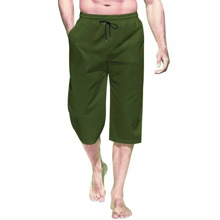 Cross border hot selling men's capris casual lightweight capris drawstring elastic waist