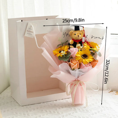 DIY Simulated Flower Bouquet Crochet Sunflower Finished Product Bouquet Graduation Doctoral Bear Valentine's Day Birthday Gift