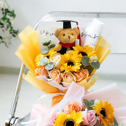 DIY Simulated Flower Bouquet Crochet Sunflower Finished Product Bouquet Graduation Doctoral Bear Valentine's Day Birthday Gift