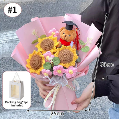 DIY Simulated Flower Bouquet Crochet Sunflower Finished Product Bouquet Graduation Doctoral Bear Valentine's Day Birthday Gift