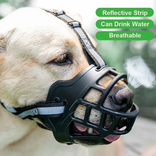 With Reflective Strip Adjustable Dog Muzzle Fashion Can Drink Water Anti-Biting Dog Mouth Cover Breathable Plastic
