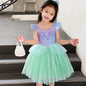 Girls Flying Sleeve Suspender Mesh Skirt Baby Girl Summer Sweet Sequin Performance Costume Mermaid Princess Dress